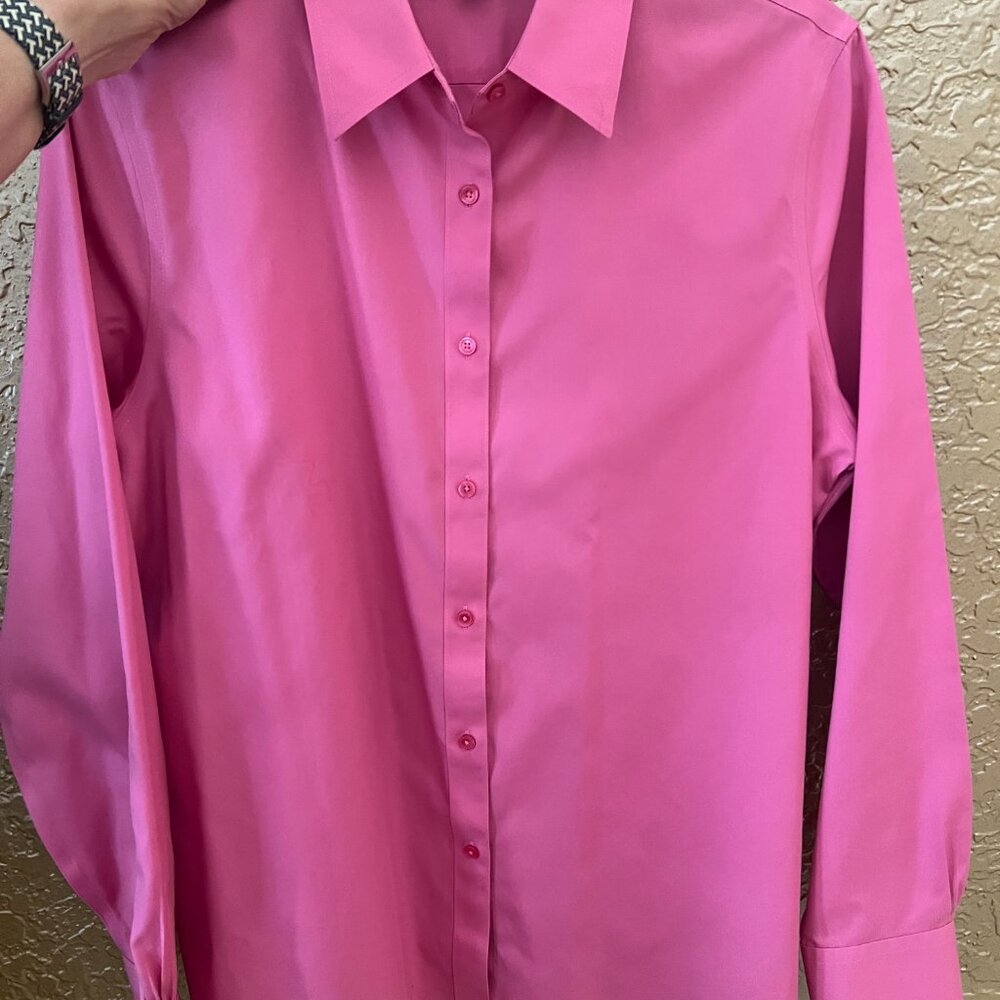 Jones New York Signature Easy Care Cotton Pink Button Down Blouse, Size Medium
